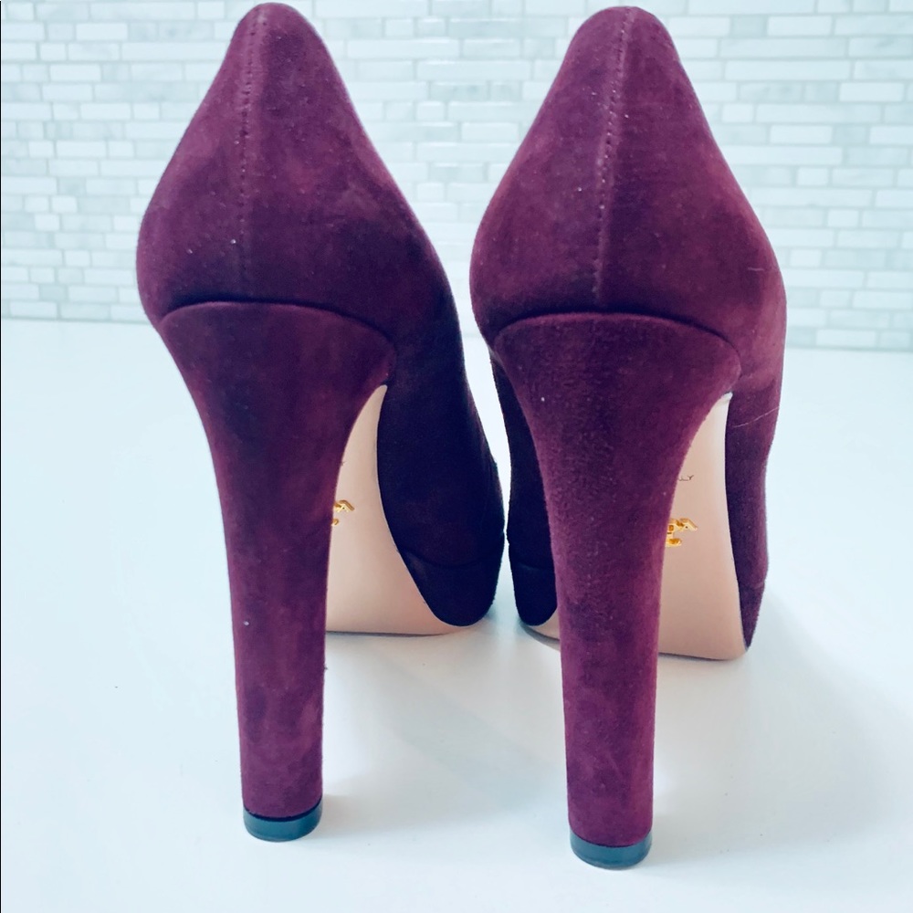PRADA Suede Deep Purple Peep Toe Pumps Heels 38 - Picture 6 of 8